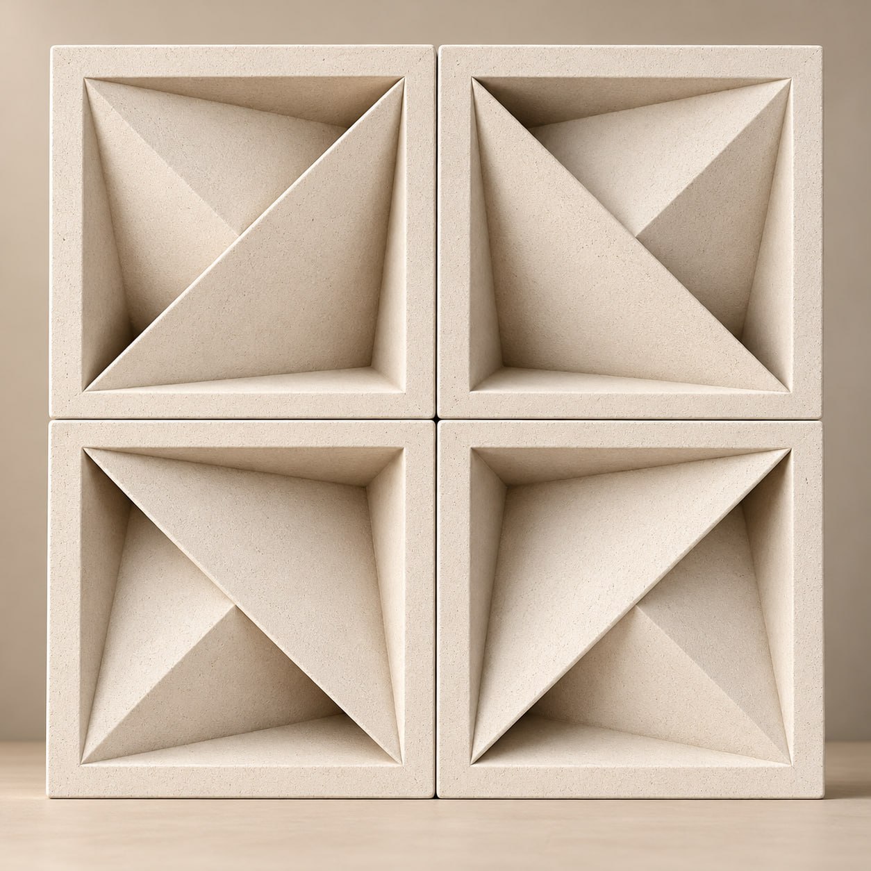 Roster Casava ukuran 20 x 20 cm dengan relief persegi cekung dan bidang segitiga diagonal